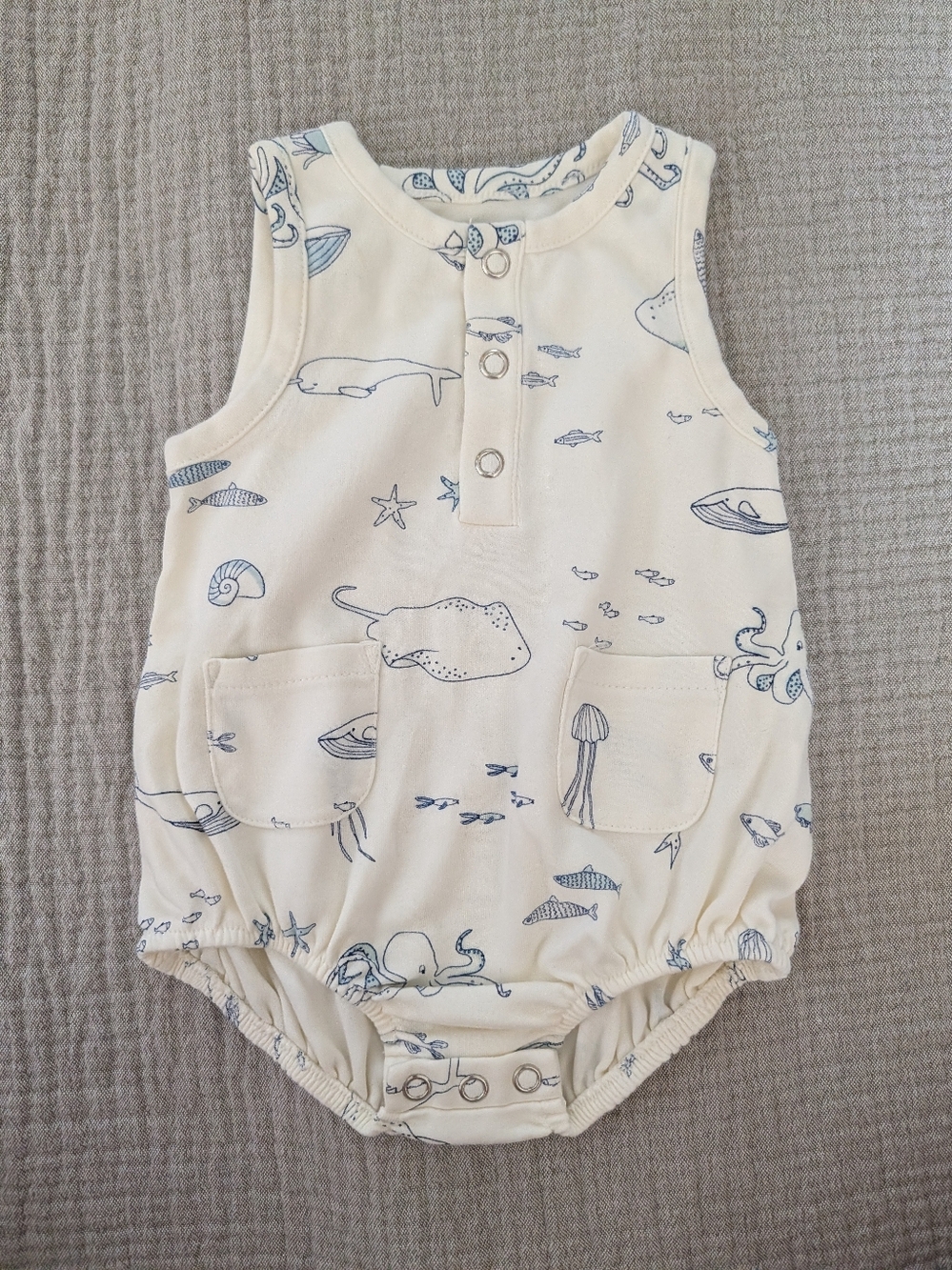 Pehr Life Aquatic Henley Romper, Baby 0-3 Months